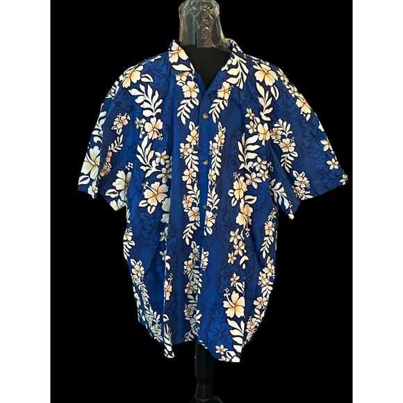 Jade Fashions Men’s Hawaiian Floral Blue & White Button Up Shirt Size 2XL XXL - Picture 1 of 6